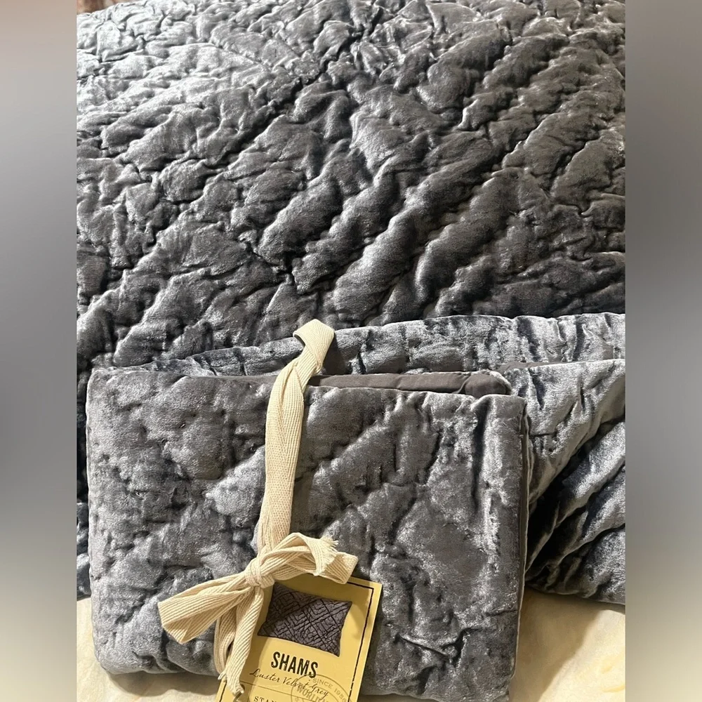 WORLD MARKET Velvet Quilted Shams Set in Charcoal Gray STANDARD SIZE
